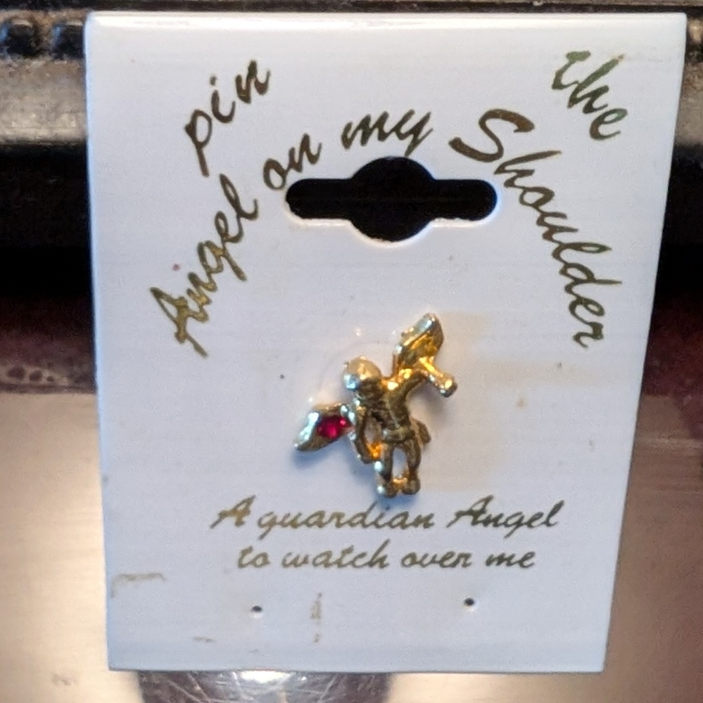 Guardian Angel Pin With Red Jewel